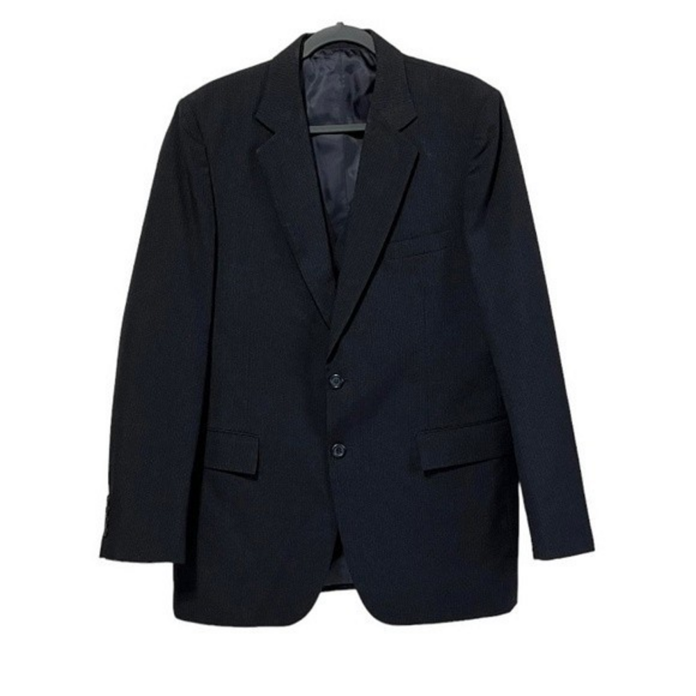 Gino Cappeli Navy Blue Pinstripe Blazer Vest Clip on Tie Set‎ Size 42L